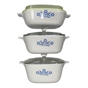 Corning Ware Blue Cornflower 1qt P-1-B, 1.5qt P-1 1/2-B, 1.75qt P-1 3/4-B w/Lids